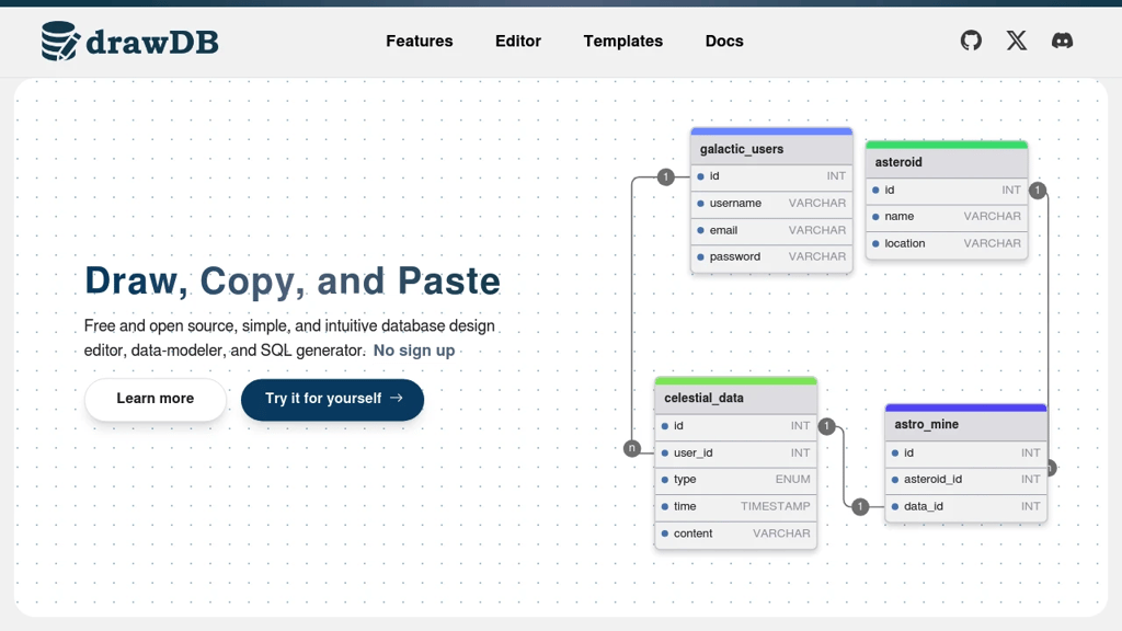 Screenshot of drawDB website
