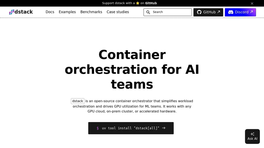 Screenshot of dstack website