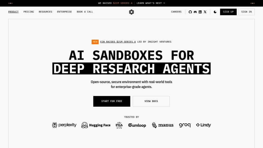 Screenshot of E2B website