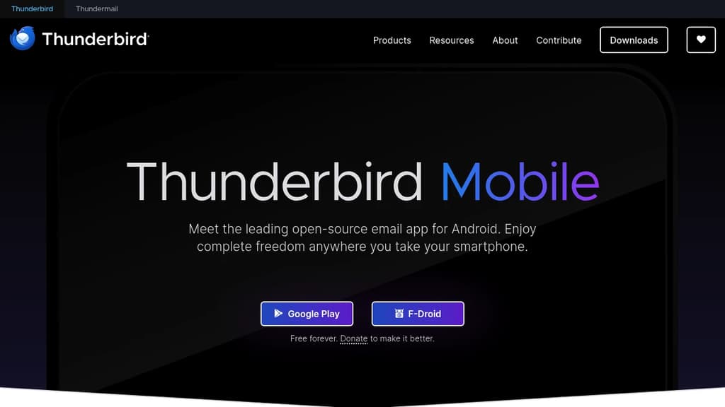 Screenshot of the Thunderbird for Android website