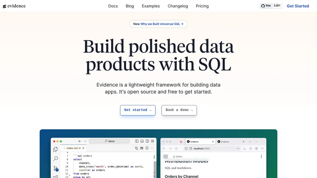 Screenshot of Evidence website