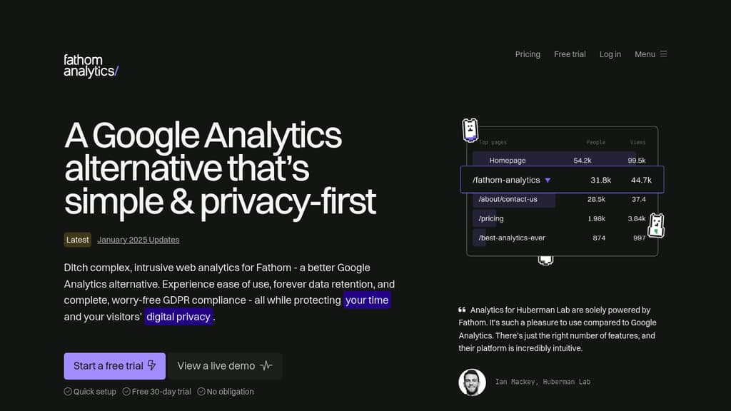 Screenshot of Fathom Lite website