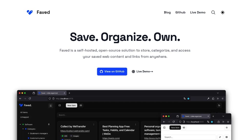 Screenshot of Faved website