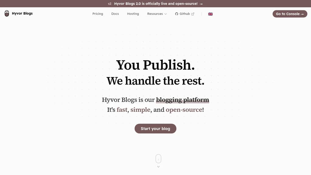 Screenshot of Hyvor Blogs website