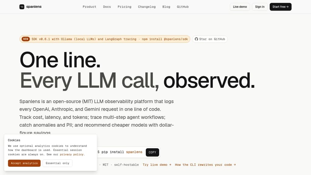 Screenshot of Spanlens website