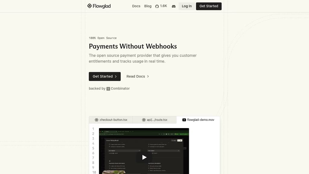 Screenshot of Flowglad website