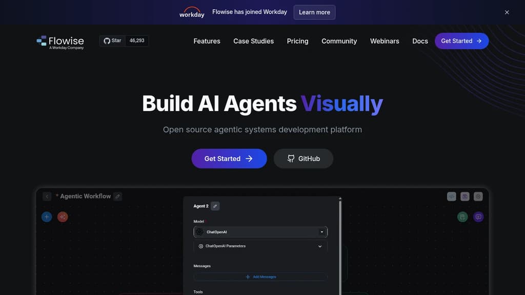 Screenshot of Flowise AI website