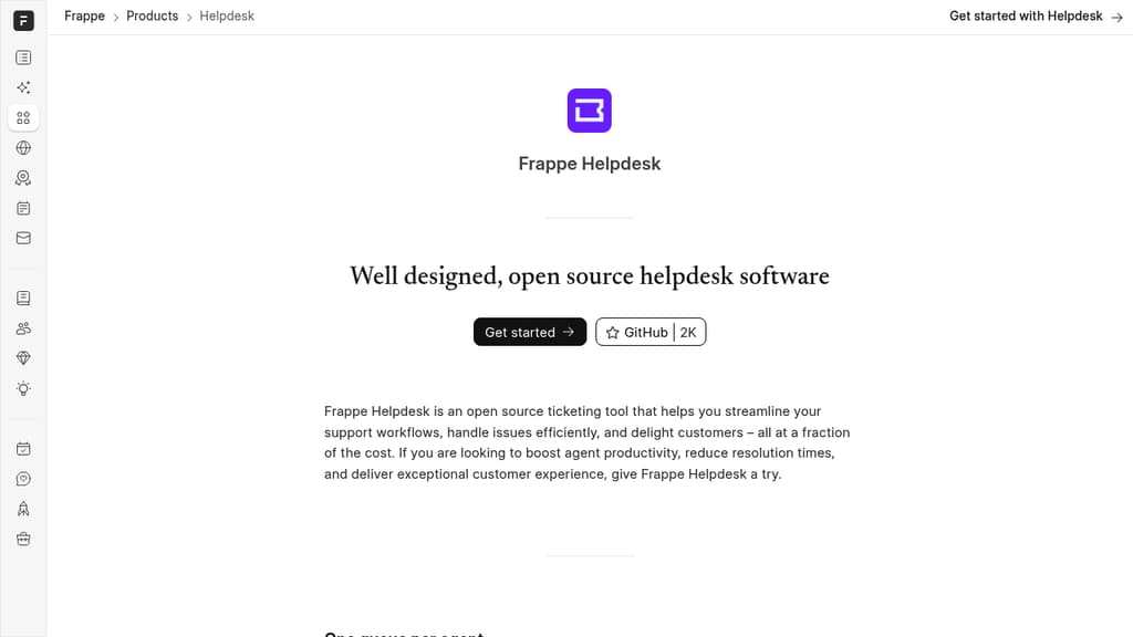 Screenshot of Frappe Helpdesk website