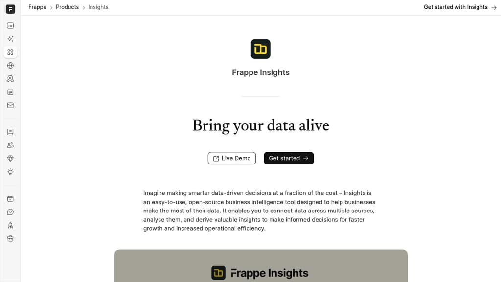 Screenshot of Frappe Insights website