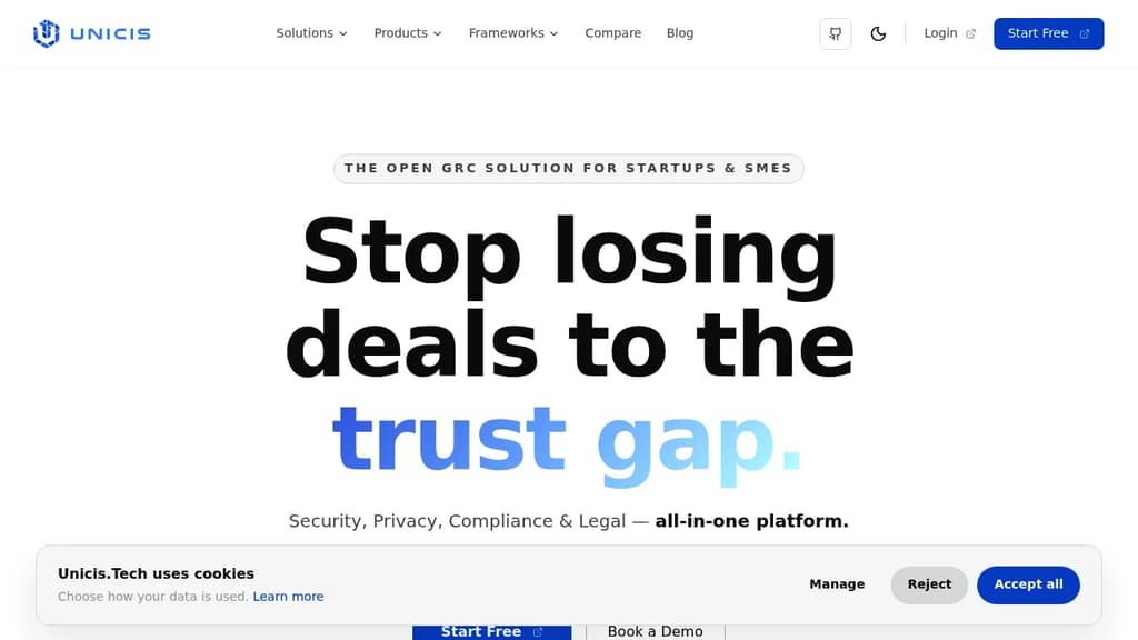 Screenshot of Unicis Platform