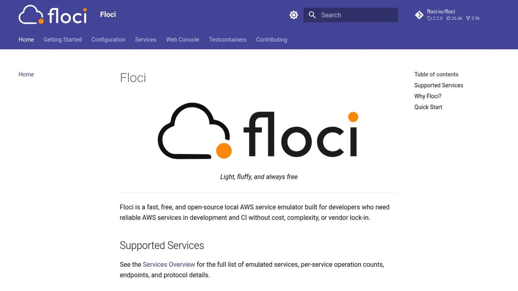 Screenshot of the Floci website