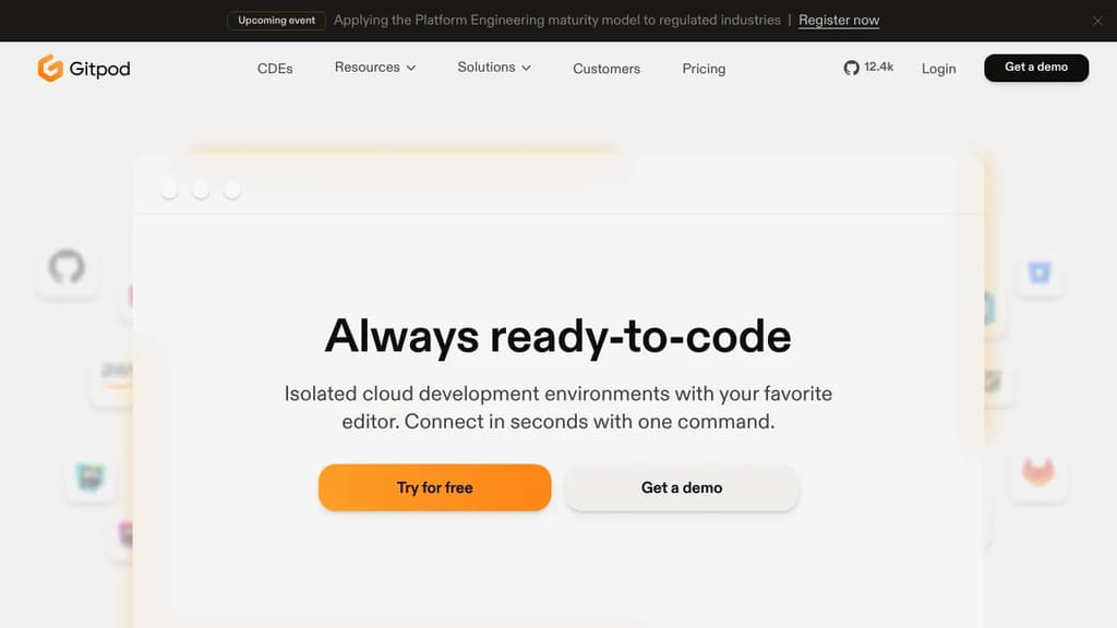 Screenshot of Gitpod website