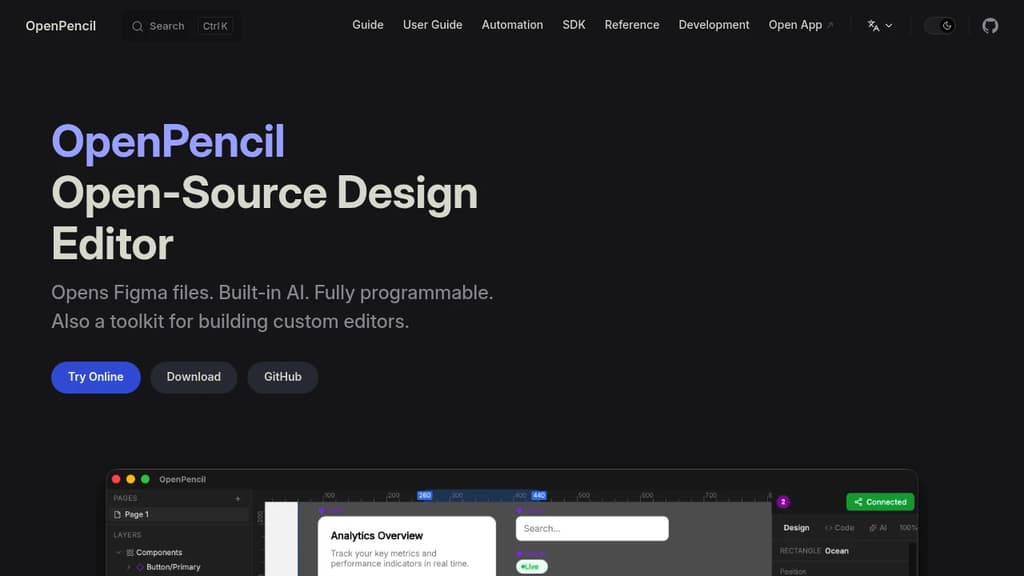 Screenshot of OpenPencil website