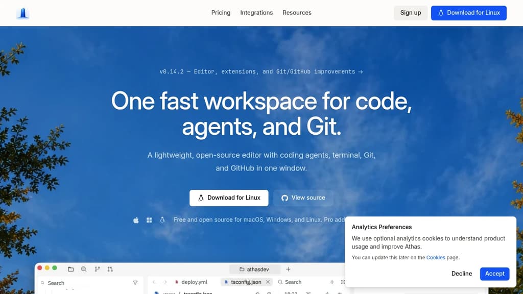 Screenshot of Athas website