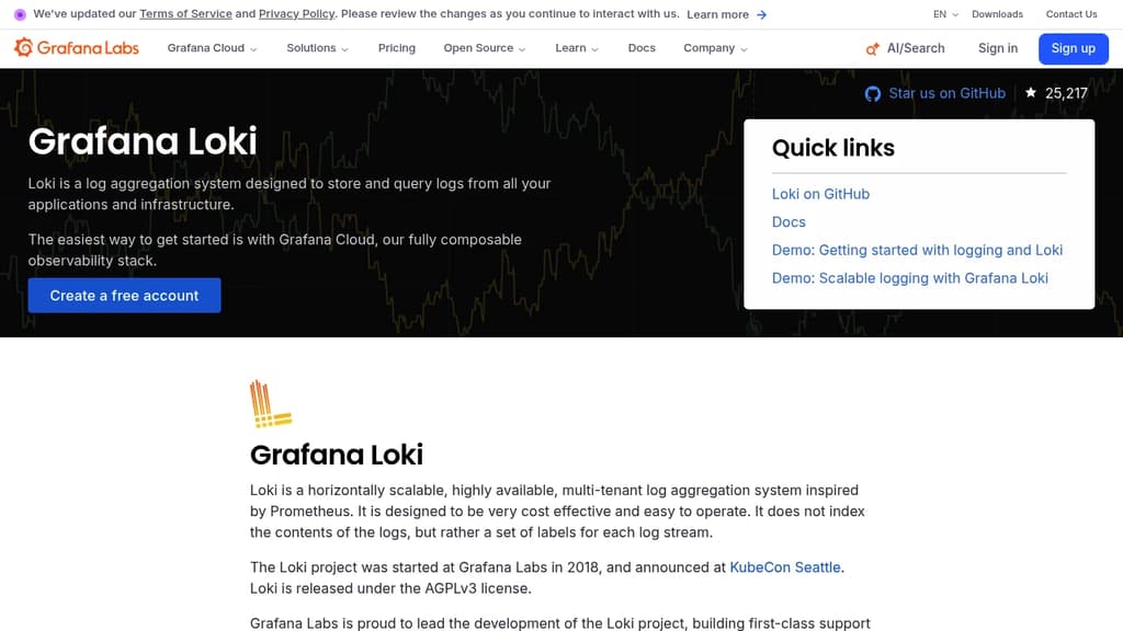 Screenshot of Grafana Loki