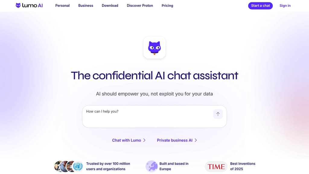 Screenshot of Proton Lumo website