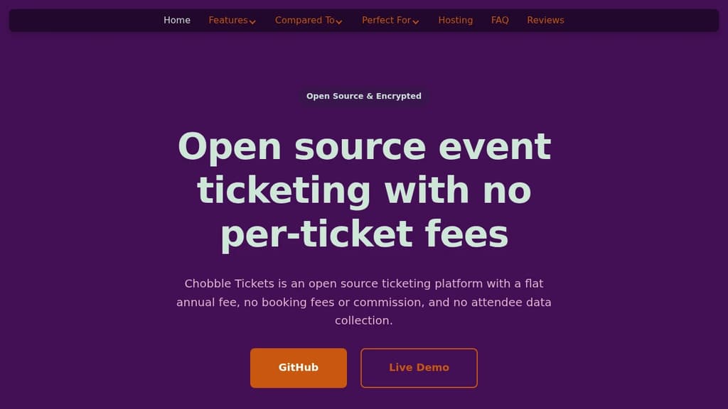 Screenshot of Chobble Tickets website