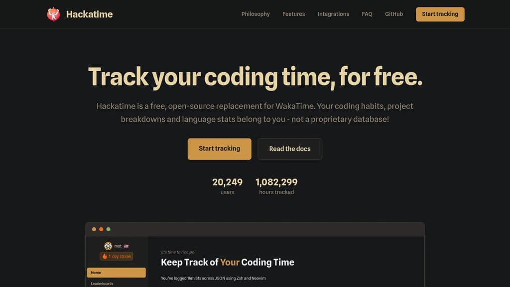 Screenshot of Hackatime website