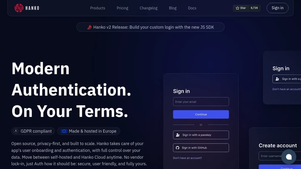 Screenshot of Hanko website
