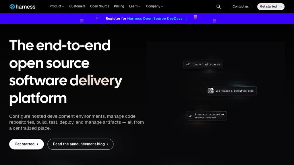 Screenshot of Harness website