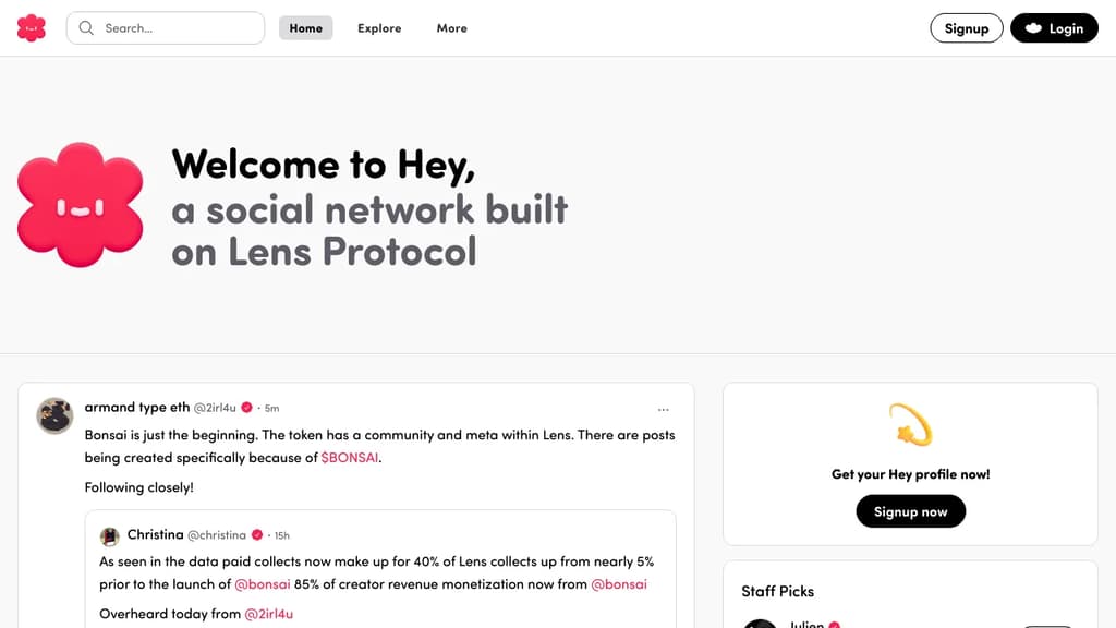 Screenshot of Hey website