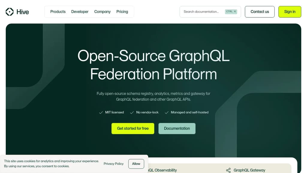 Screenshot of Hive website