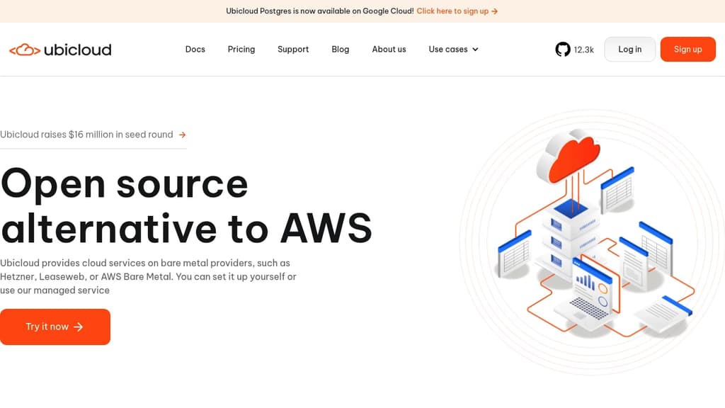 Screenshot of the Ubicloud website