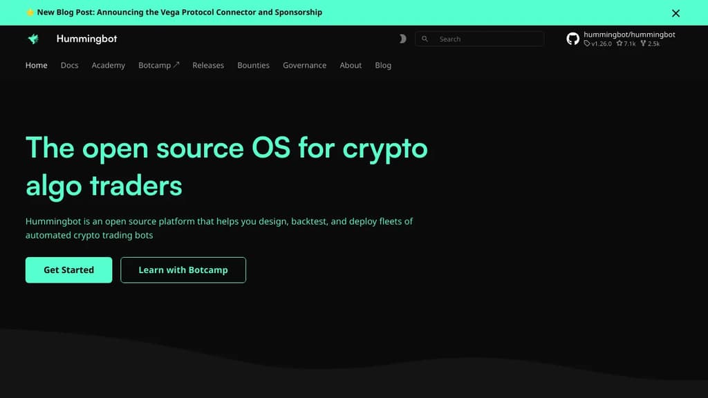 Screenshot of Hummingbot website