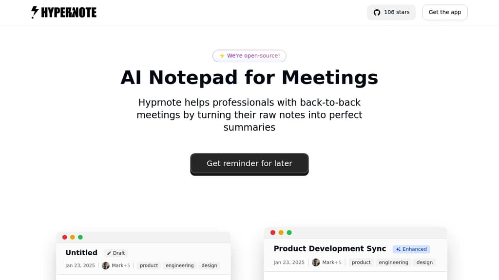 Screenshot of Hyprnote website