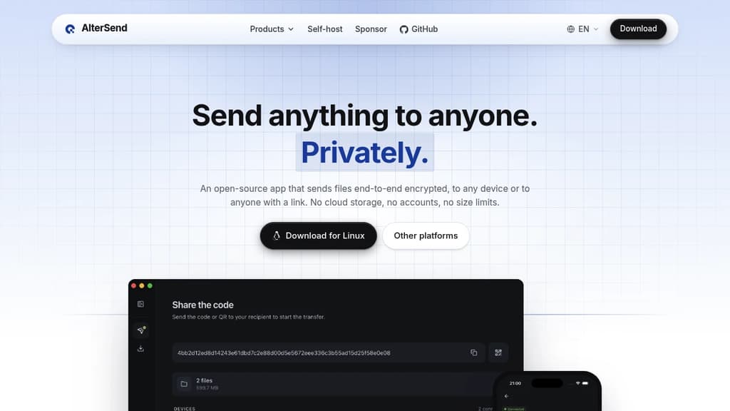 Screenshot of AlterSend
