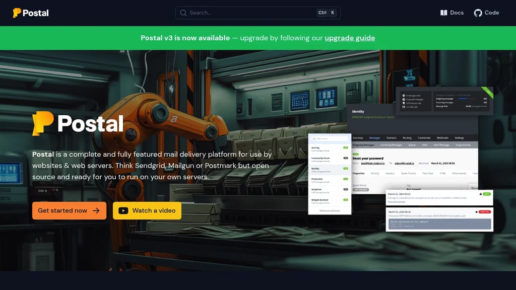 Screenshot of the Postal website