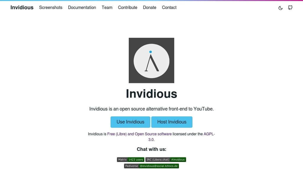 Screenshot of Invidious website