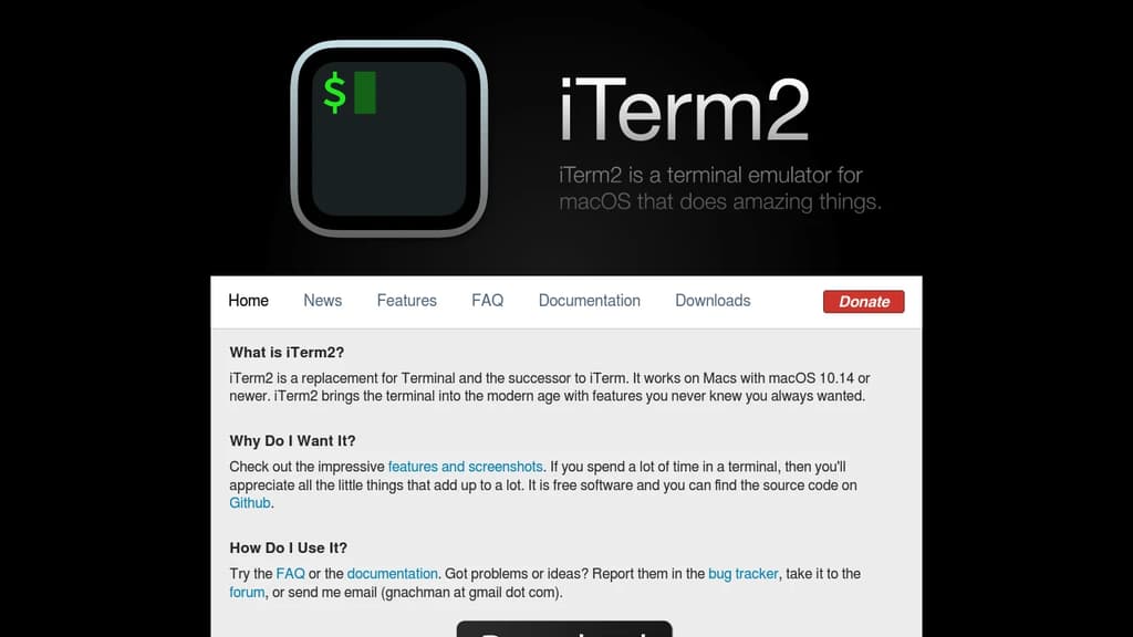 Screenshot of iTerm 2 website
