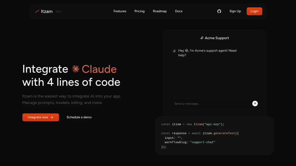 Screenshot of Itzam website