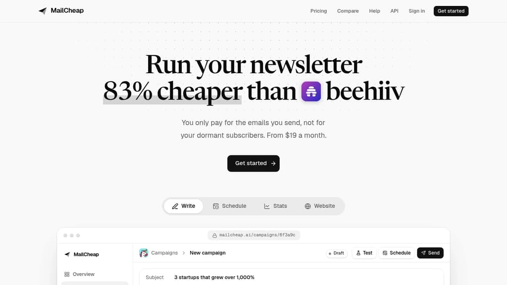 Screenshot of MailCheap