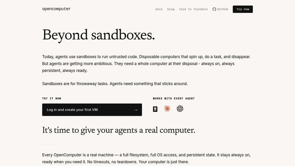Screenshot of OpenComputer website
