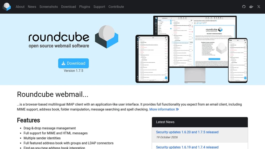 Screenshot of the Roundcube website