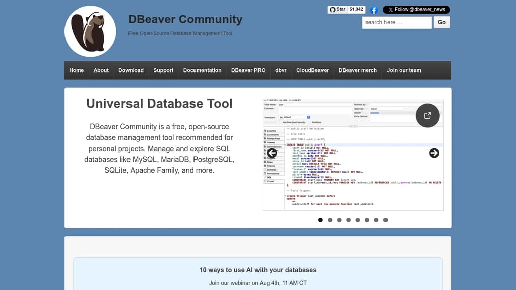 Screenshot of DBeaver website