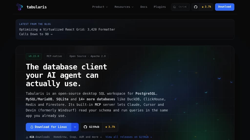 Screenshot of Tabularis website