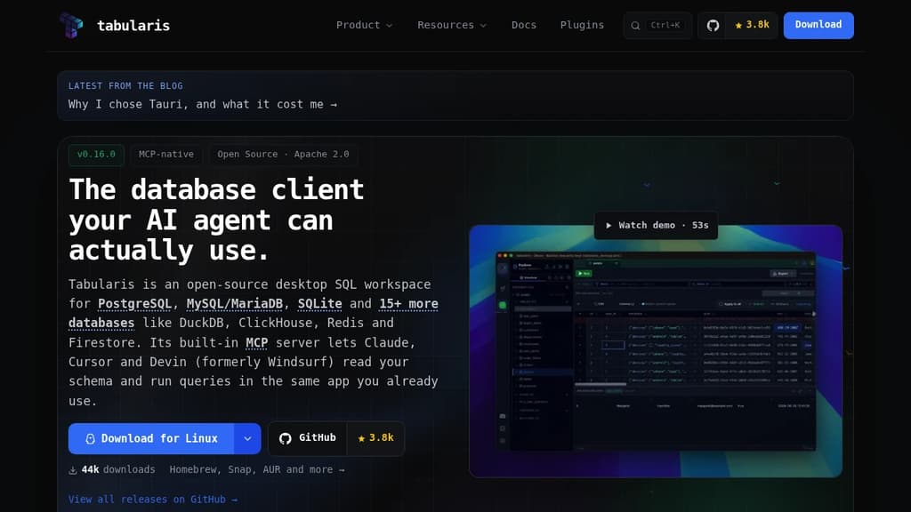 Screenshot of Tabularis website