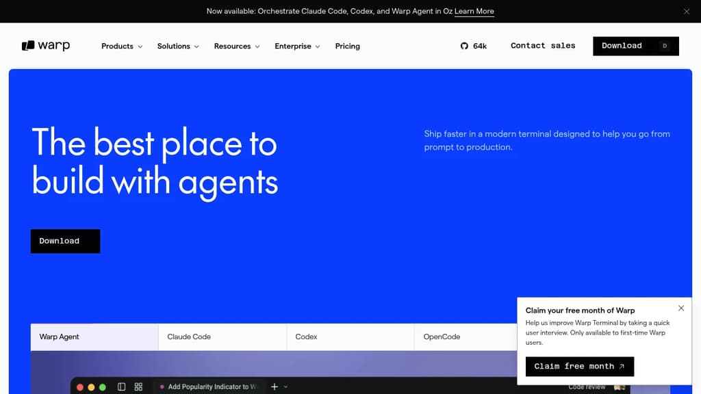Screenshot of Warp website
