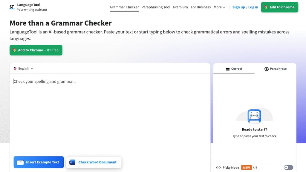 Screenshot of LanguageTool website
