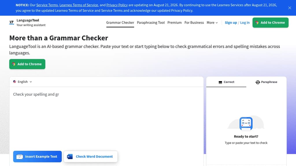 Screenshot of LanguageTool website