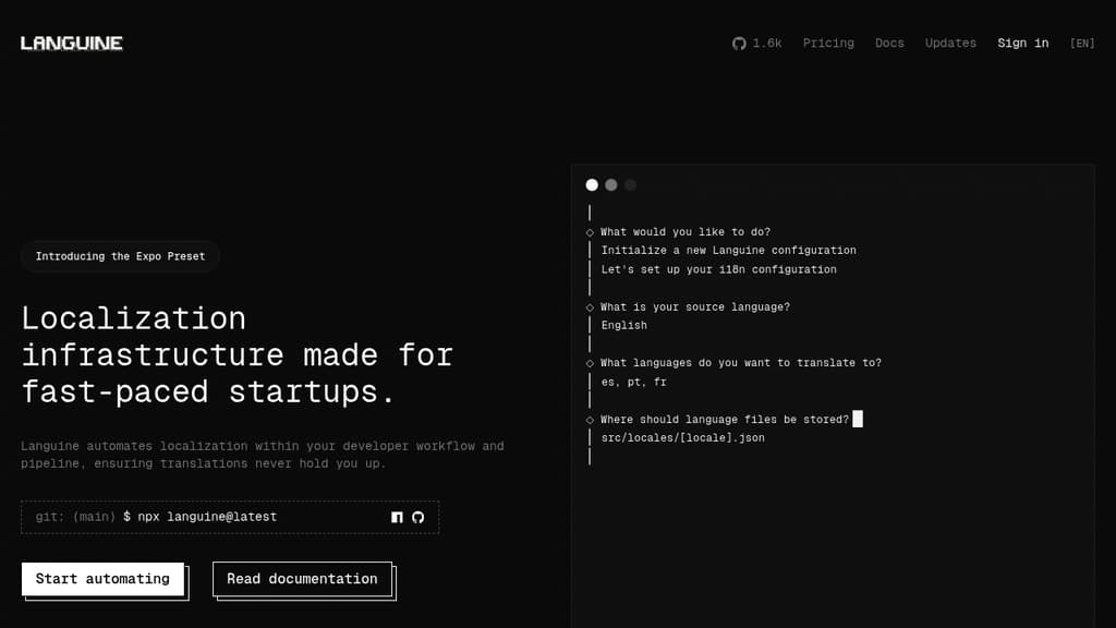 Screenshot of Languine website