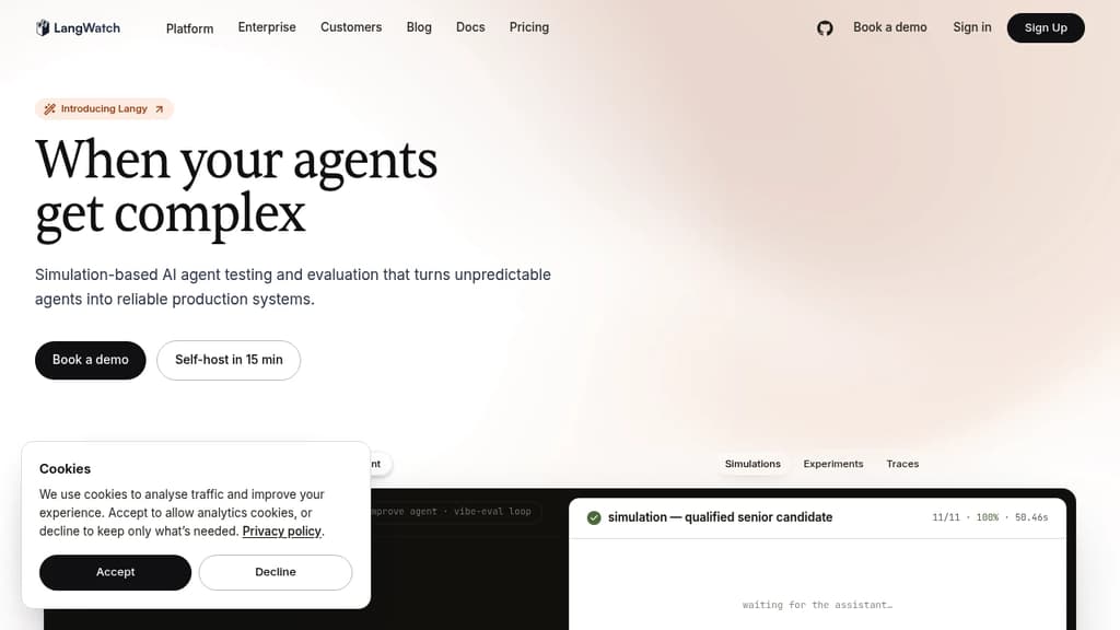 Screenshot of LangWatch website