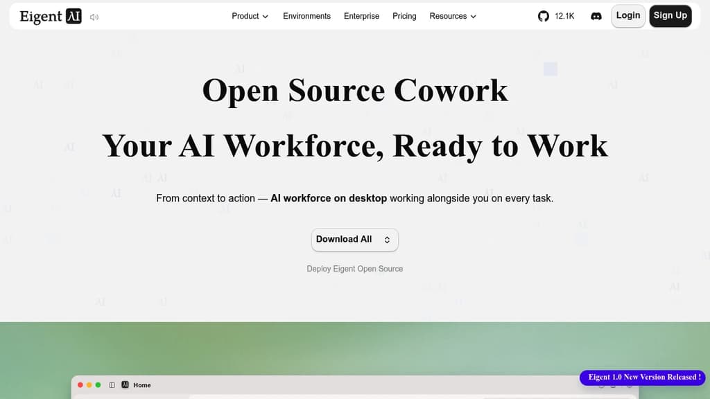 Screenshot of Eigent website