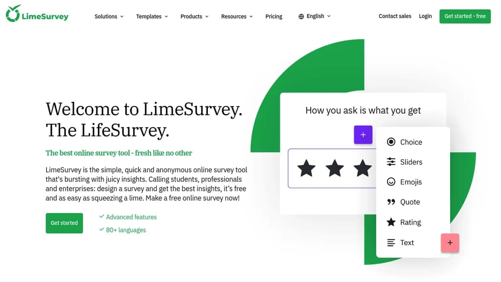 Screenshot of LimeSurvey website