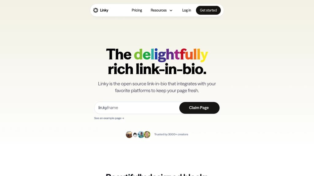Screenshot of Linky website
