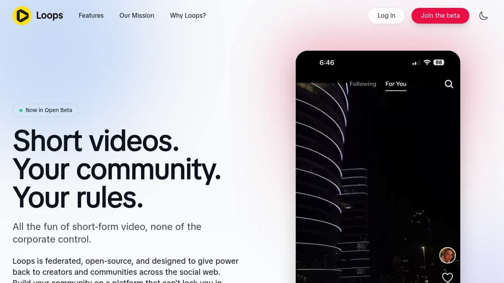 Screenshot of Loops website