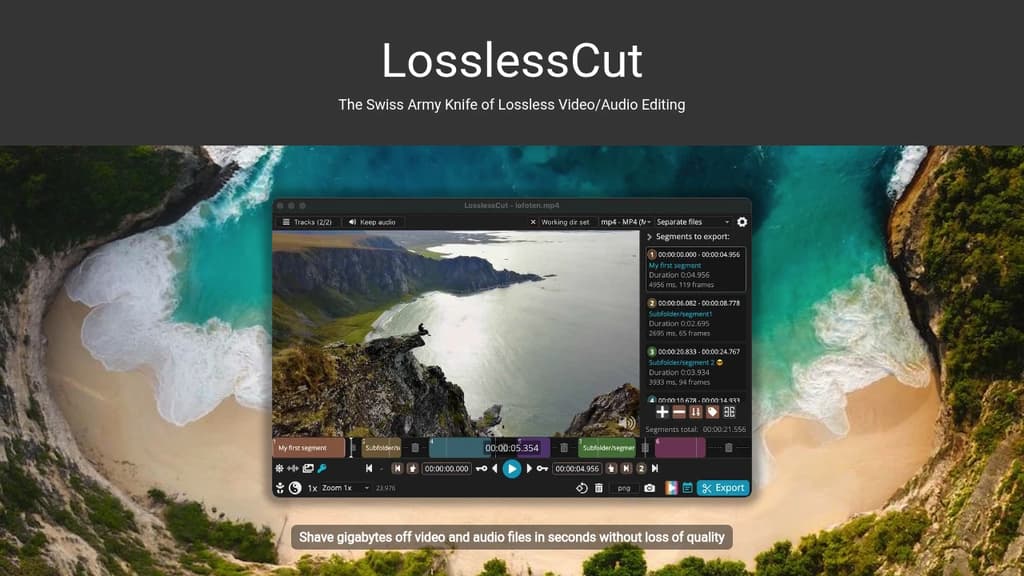 Screenshot of LosslessCut website